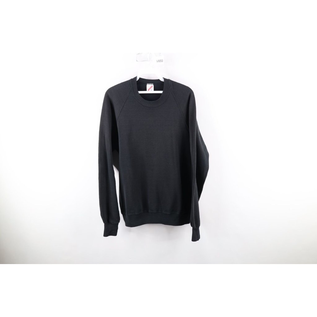Vintage 90s Streetwear Mens Large Faded Blank Crewneck Sweatshirt Black Usa